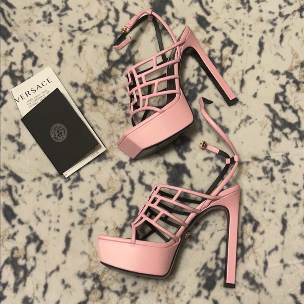Versace Heels pink greco print